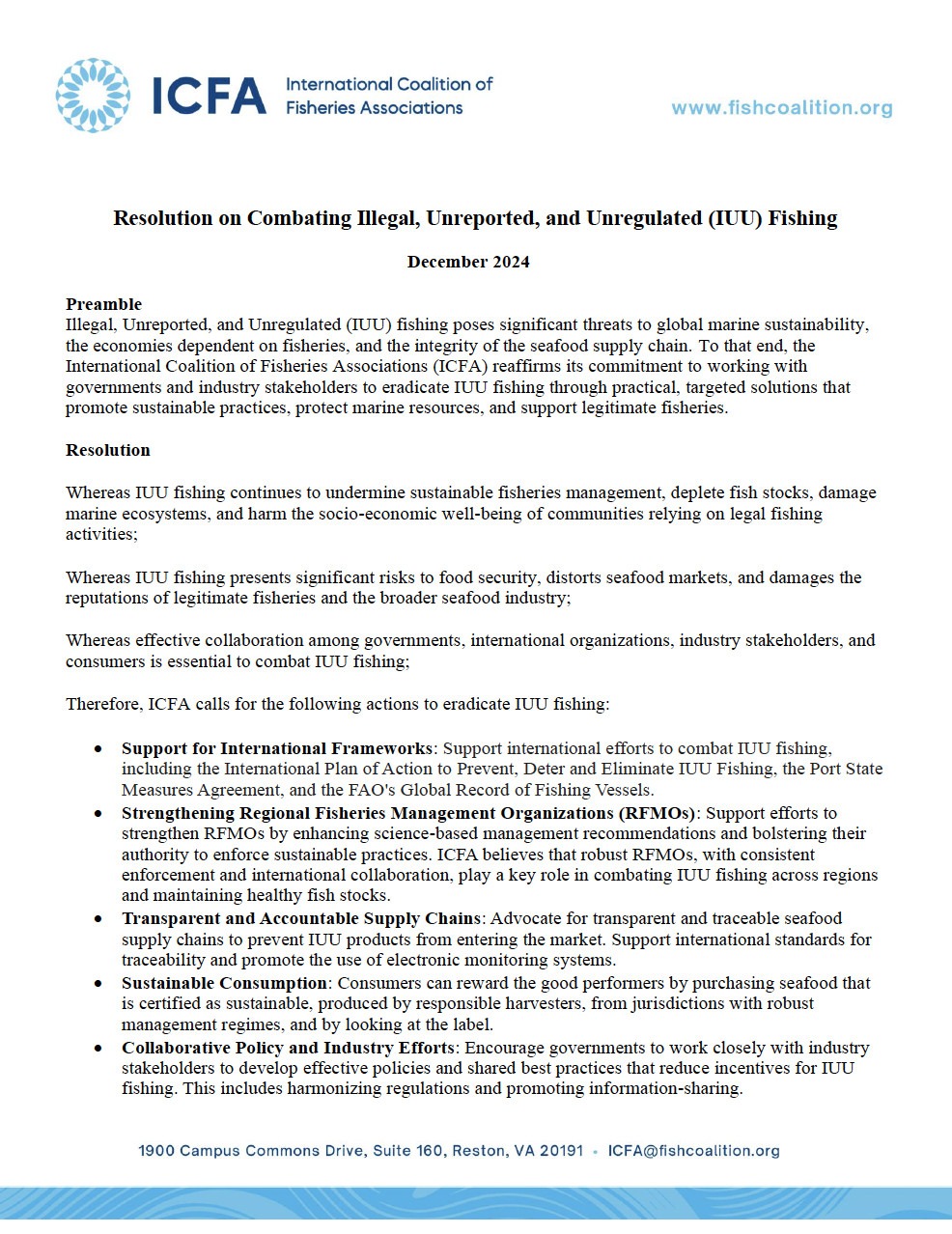 Resolution on Combating Illegal, Unreported, and Unregulated (IUU) Fishing 